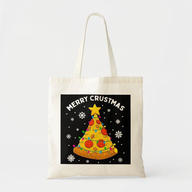 Bolsa Tote Feliz Crustmas Pizza Árvore de Natal Xmas Oferece  (Frente)