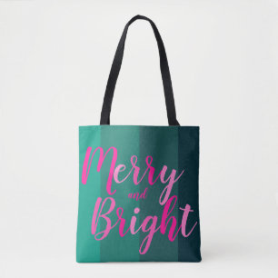 Bolsa Tote Feliz de Natal e Rosa Verde Brilhante