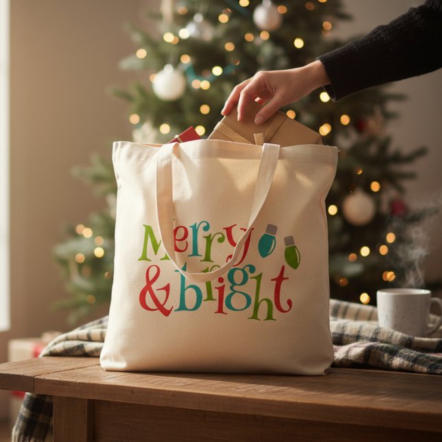 Bolsa Tote Feliz De Natal E Tipografia Brilhante (Criador carregado)