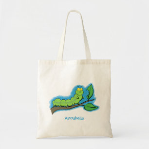 Bolsa Tote Feliz desenho animado da lagarta verde