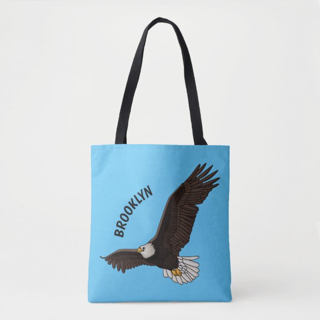 Bolsa Tote Feliz desenho animado de águia-calva voadora (Frente)