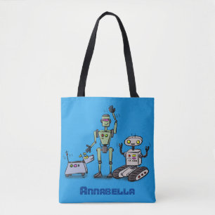 Bolsa Tote Feliz desenho animado de robôs fofos