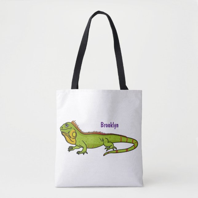 Bolsa Tote Feliz desenho da iguana verde (Frente)