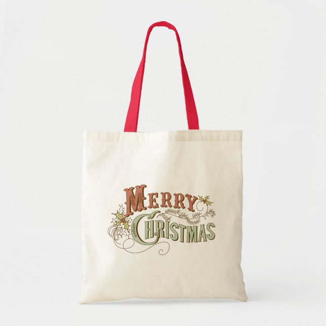 Bolsa Tote Feliz Design de texto de Natal (Frente)