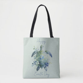 Bolsa Tote Feliz Dia da Terra Design de Tartaruga