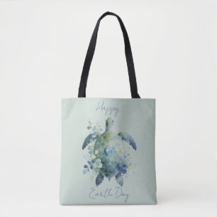 Bolsa Tote Feliz Dia da Terra Design de Tartaruga