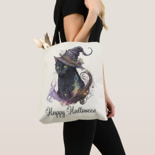 Bolsa Tote Feliz Dia das Bruxas Amarelas de Gato Negro