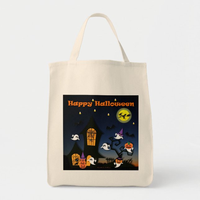Bolsa Tote Feliz Dia das Bruxas Assombrado (Frente)