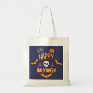 Bolsa Tote Feliz Dia das Bruxas assustador design de morcegos