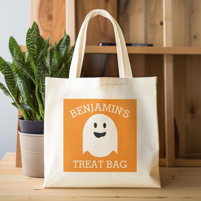 Bolsa Tote Feliz Dia das Bruxas com Nome Cute Ghost Trek (Custom Tote Bag)