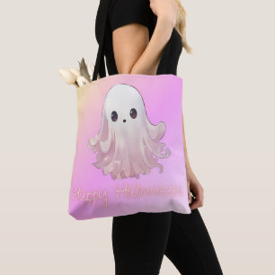 Bolsa Tote Feliz Dia das Bruxas de Fantasmas Rosa Super Bonit