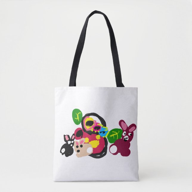 Bolsa Tote Feliz dia das mães coelhinhas e coelho  (Frente)