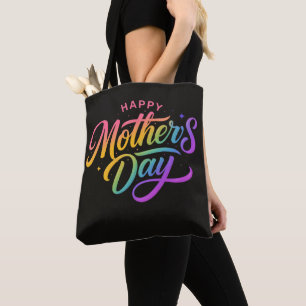 Bolsa Tote Feliz Dia das Mães Colorido Caligrafia Arco-íris