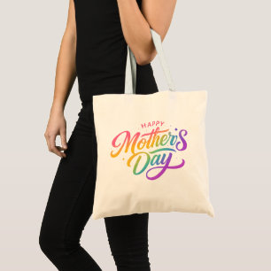 Bolsa Tote Feliz Dia das Mães Colorido Caligrafia Arco-Íris