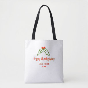 Bolsa Tote Feliz Dia de Ação de Graças verde folhas cereja