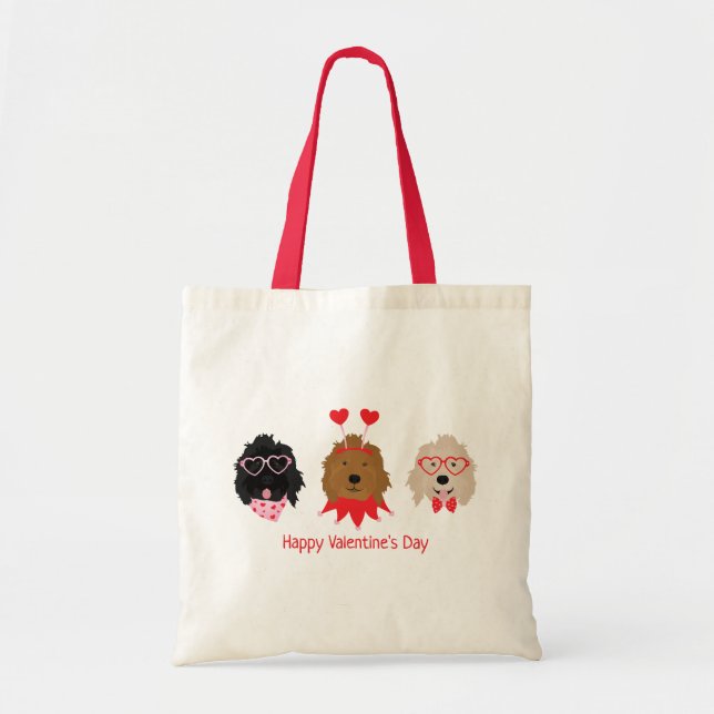 Bolsa Tote Feliz Dia dos Namorados Mini Cachorros Dourados (Frente)