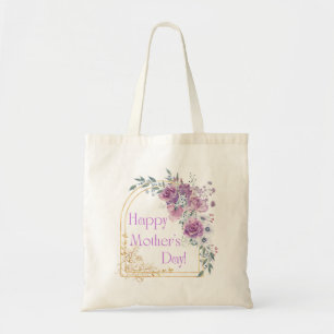 Bolsa Tote feliz dia-mãe, cor-de-água rosa ouro floral