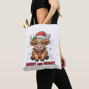 Bolsa Tote Feliz e Bright Highland Highland Baby Cow no Natal