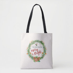 Bolsa Tote Feliz e coroa de natal brilhante
