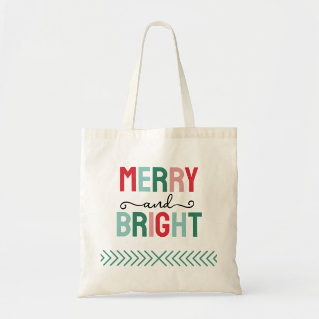 Bolsa Tote Feliz e Natal brilhante (Frente)