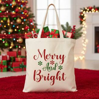 Bolsa Tote Feliz e Vermelho Brilhante e Natal Verde