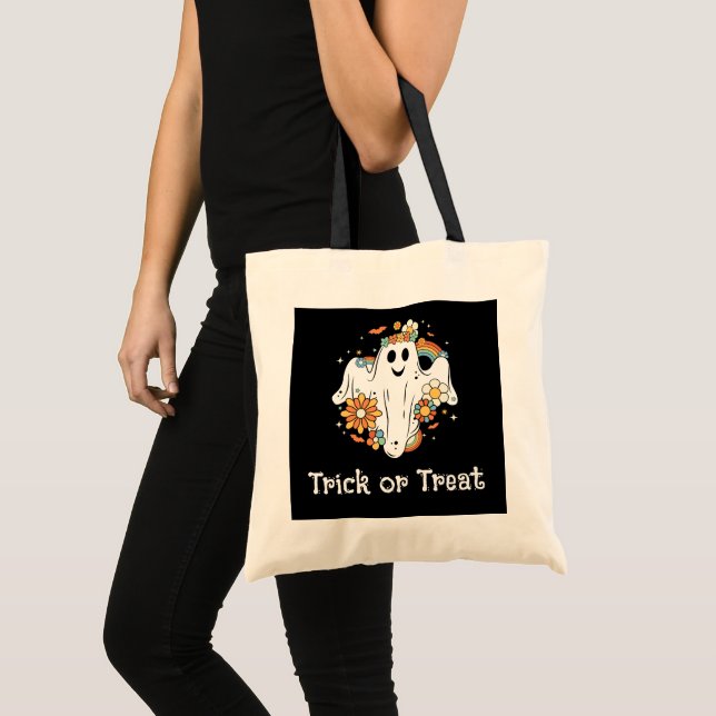 Bolsa Tote Feliz Fantasma Retro Hippie Vibe (Frente (produto))