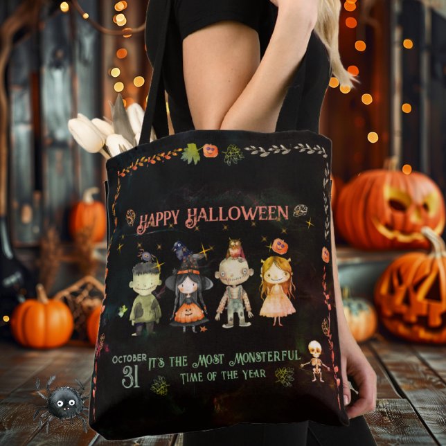 Bolsa Tote Feliz Festa de Monstros Gelados de Halloween (Happy Halloween Cute Monsters Party Tote )