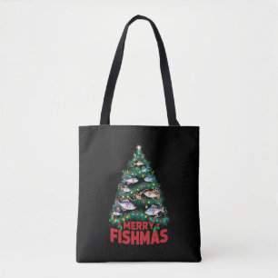 Bolsa Tote Feliz Fishmas Árvores de Natal Luzes de Natal Pesc