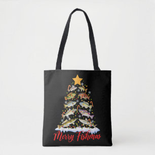 Bolsa Tote Feliz Fishmas Engraçado Árvore de Natal Luzes de P
