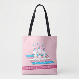 Bolsa Tote Feliz Gato Com Bandeira Transgênero