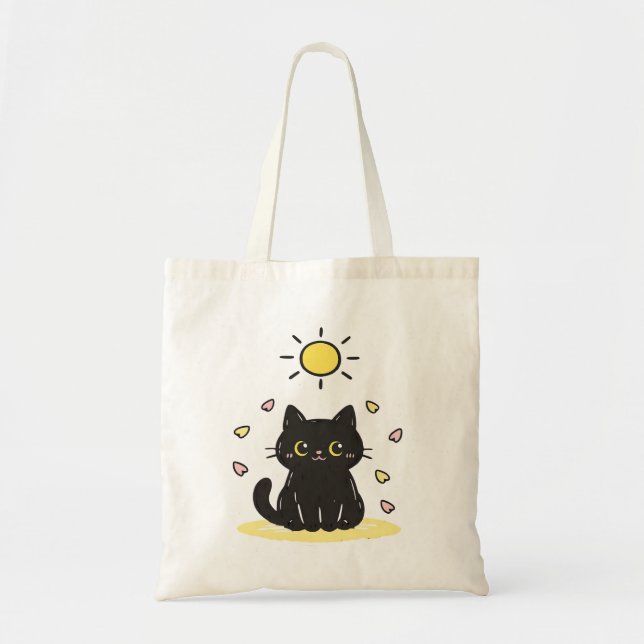 Bolsa Tote Feliz Gato Preto Sol (Frente)