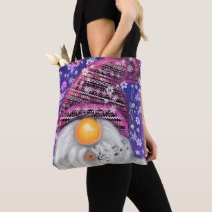 Bolsa Tote Feliz Gnomo Em Roxo Que Canta Uma Canção De Nata