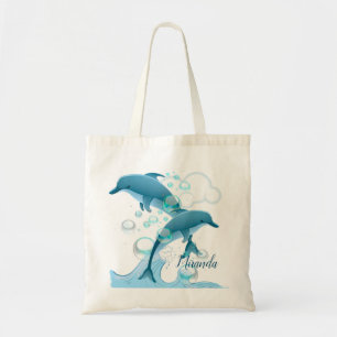 Bolsa Tote Feliz golfinho saltando com bolhas