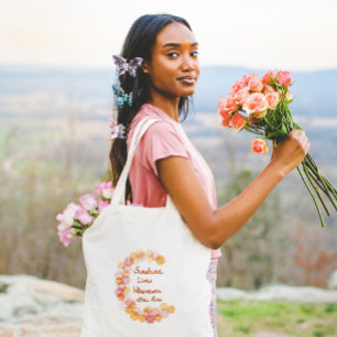Bolsa Tote Feliz Guarlanda Floral Colorida Mensagem