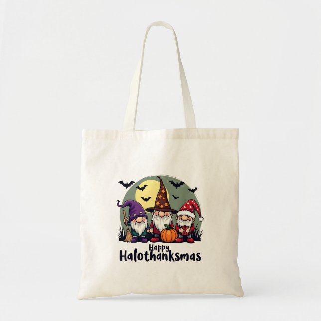 Bolsa Tote Feliz Hallothanksmas Xmas Halloween Gnomos (Frente)
