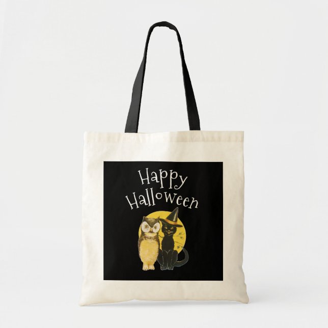 Bolsa Tote Feliz Halloween, Black Cat and Owen (Frente)