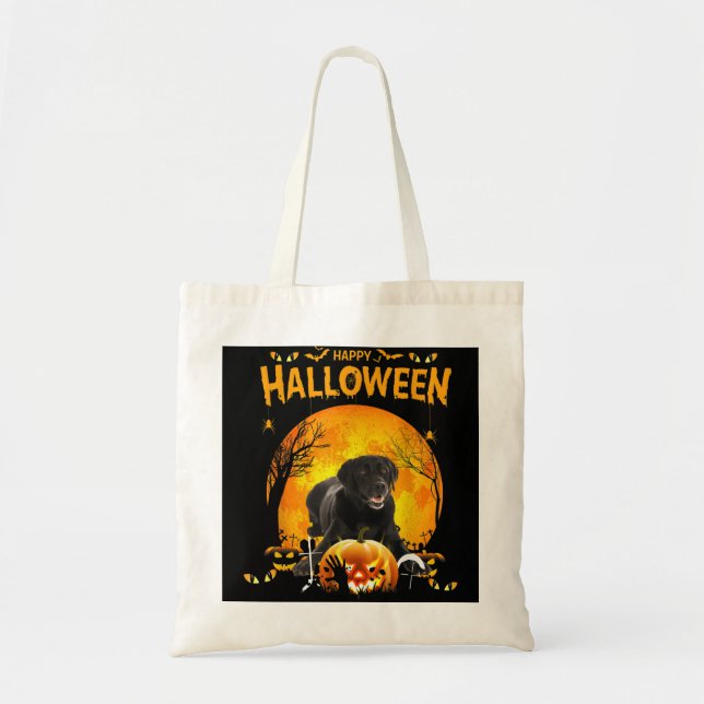Bolsa Tote Feliz Halloween Black Lab Dog Pumpkin Costumes Tha (Frente)