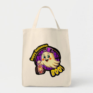 Bolsa Tote Feliz Halloween BOO! Fantasma Retro Fofo com Lante
