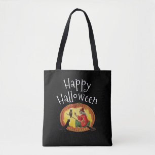 Bolsa Tote Feliz Halloween, Bruxa, Gato Negro e Coruja
