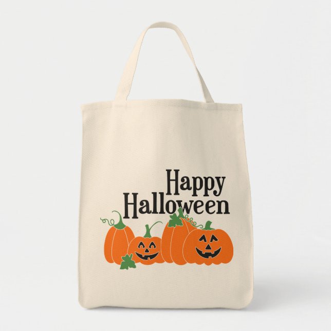 Bolsa Tote Feliz Halloween com abóboras e Jack O Lanternas (Frente)