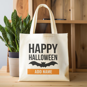 Bolsa Tote Feliz Halloween com Bold Custom Name Treat