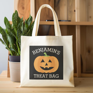 Bolsa Tote Feliz Halloween com o nome "Cute Pumpkin Treat"