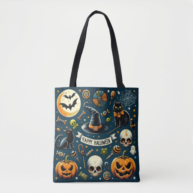 Bolsa Tote Feliz Halloween Diversão & Amedrontador (Frente)