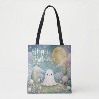 Bolsa Tote Feliz Halloween Fantasma Fofo Jardim Pastel