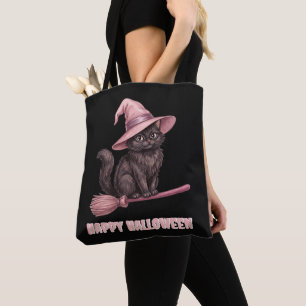 Bolsa Tote Feliz Halloween Gata Bruxa Preta