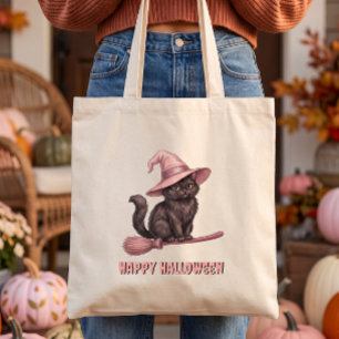 Bolsa Tote Feliz Halloween Gata Bruxa Preta
