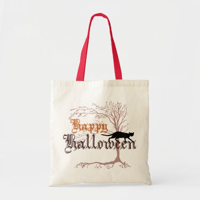 Bolsa Tote Feliz Halloween Gato Preto (Frente)