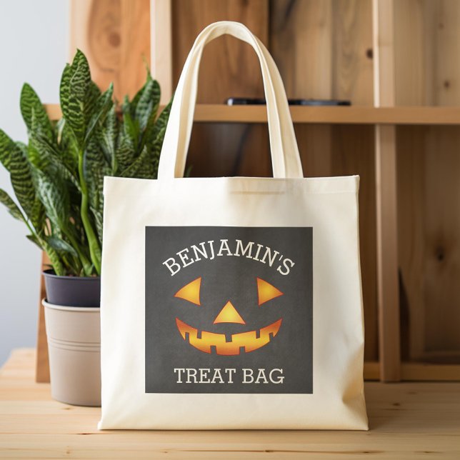 Bolsa Tote Feliz Halloween Nome Personalizado Jack-o-lantern  (Custom Tote Bag)