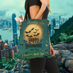 Bolsa Tote Feliz Halloween Personalizado com Lua Verde