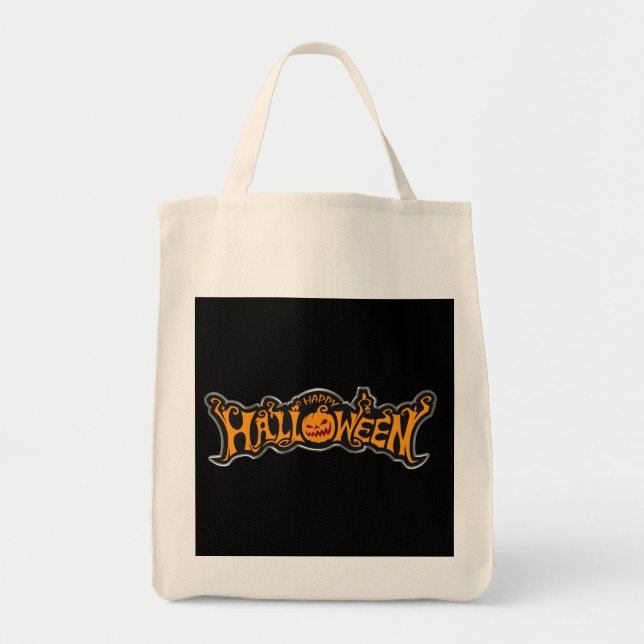 Bolsa Tote Feliz Halloween Ruby Eye Pumpkin Silver Frame (Frente)